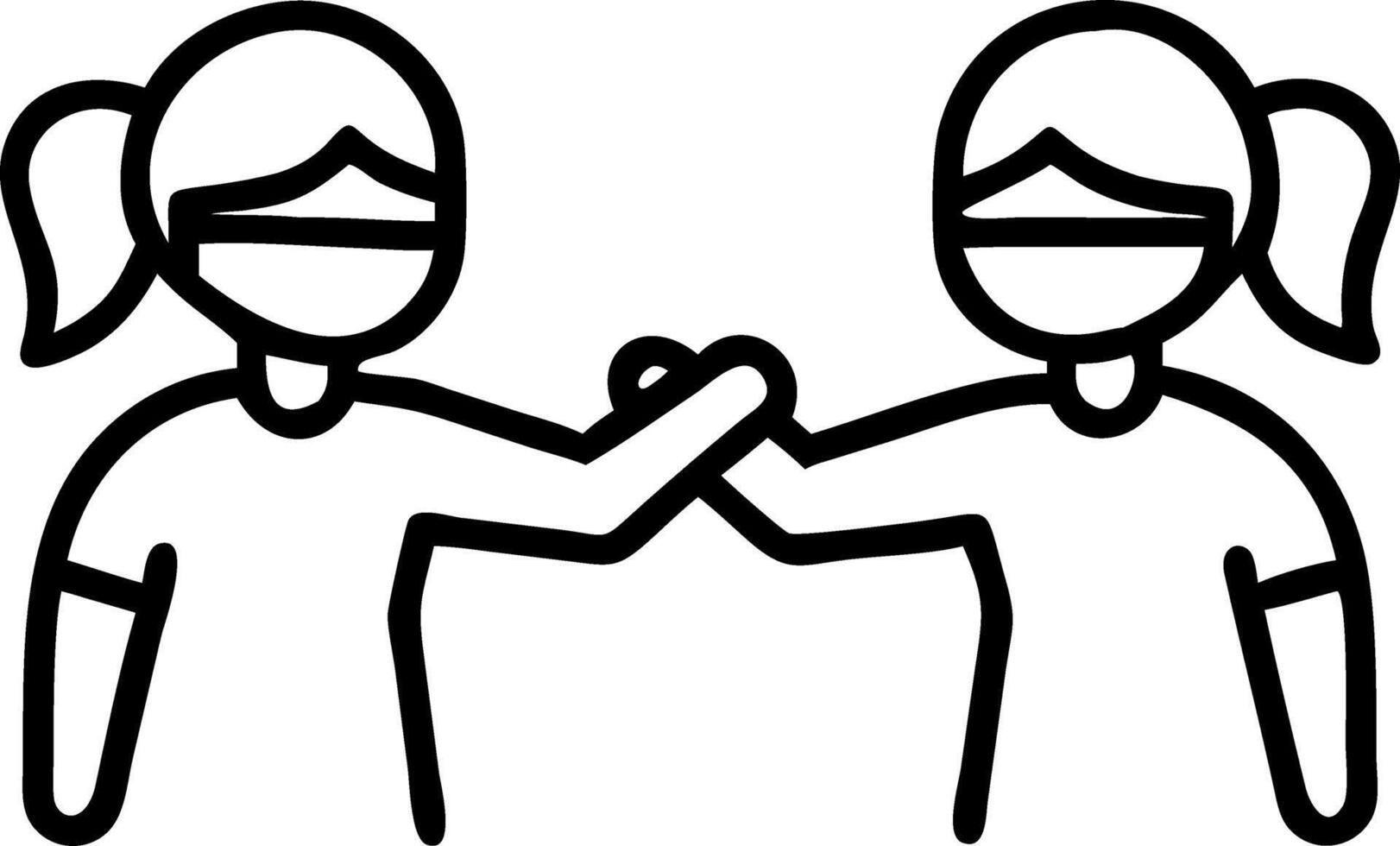 Diverse multiracial fit girls friends wearing face masks give elbow bump showing friendship and social distancing happy interaction among friends Set 6 vector