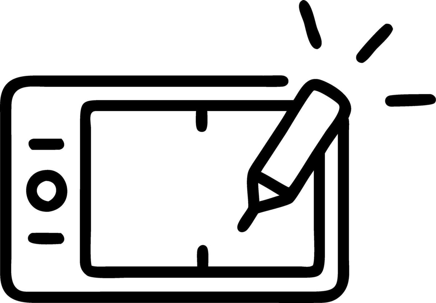Digital sketching glowing tablet displaying interactive design tools in action representing digital sketching in a creative workspace vector