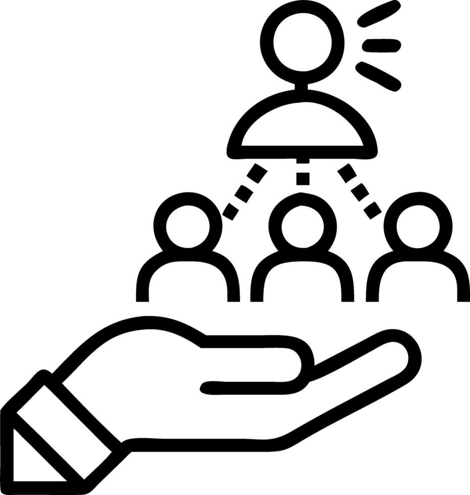 Digital leadership hand placing a glowing coin above a holographic team structure in a leadership setting vector