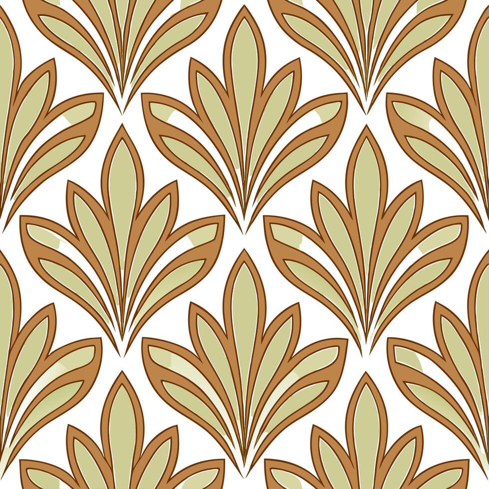 Design a seamless pattern featuring Art Nouveau botanical motifs with flowing lines in earthy tones vector