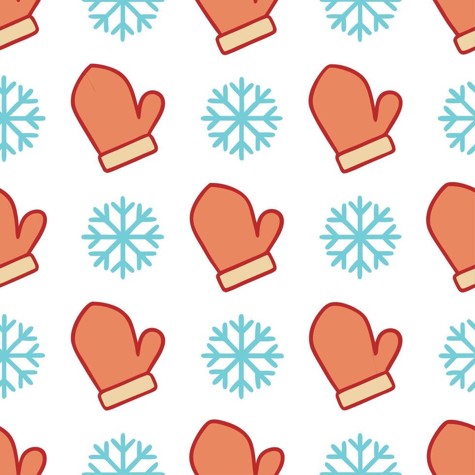 Cozy winter mittens and snowflake seamless tile pattern with warm textures and cool accents Set 2 vector