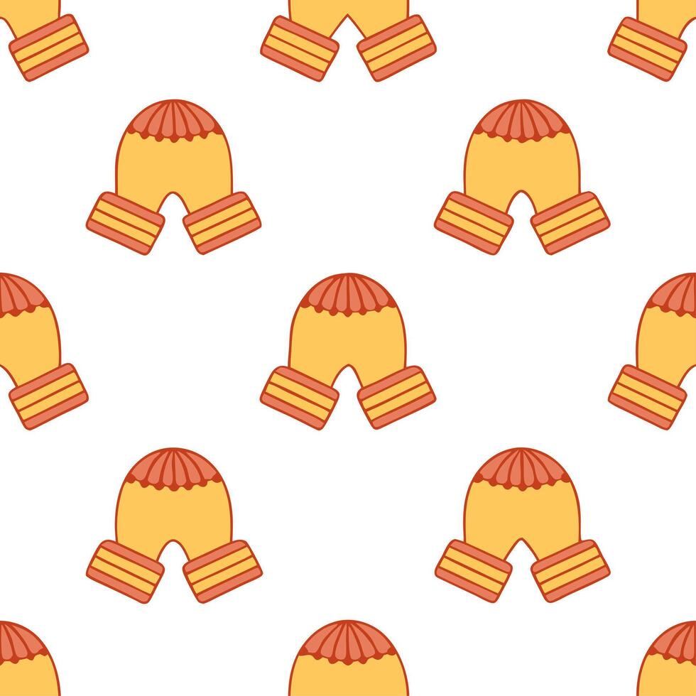 Cozy knitted mittens and scarves seamless tile pattern with autumn hues and textures vector