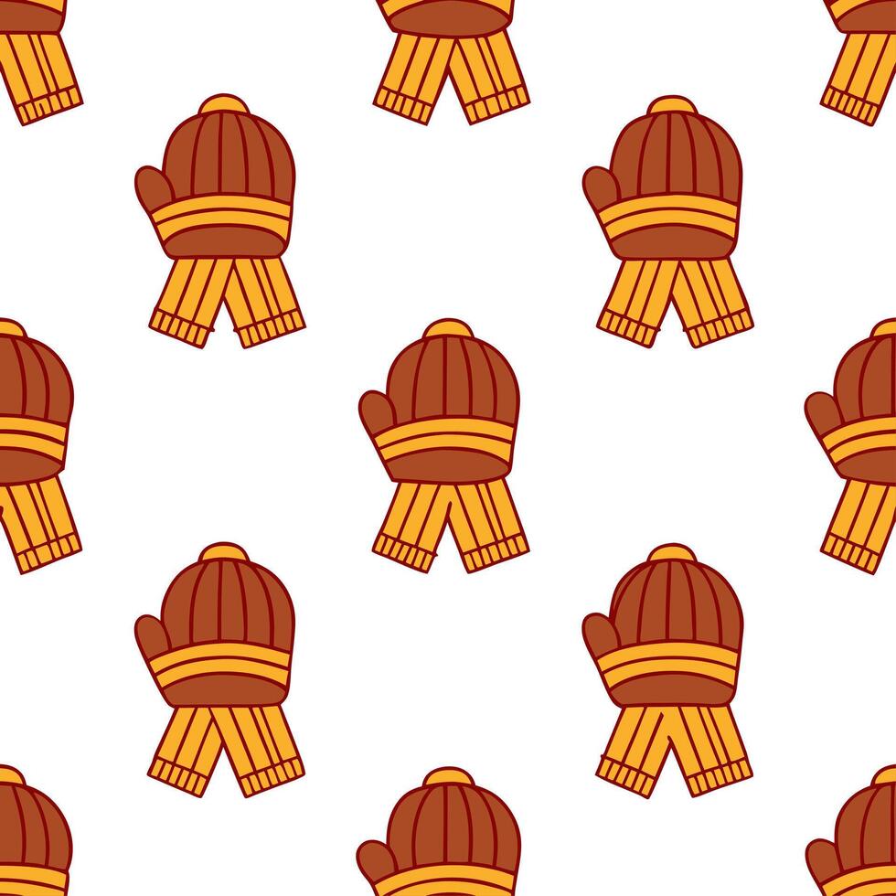 Cozy knitted mittens and scarves seamless tile pattern with autumn hues and textures Set 2 vector