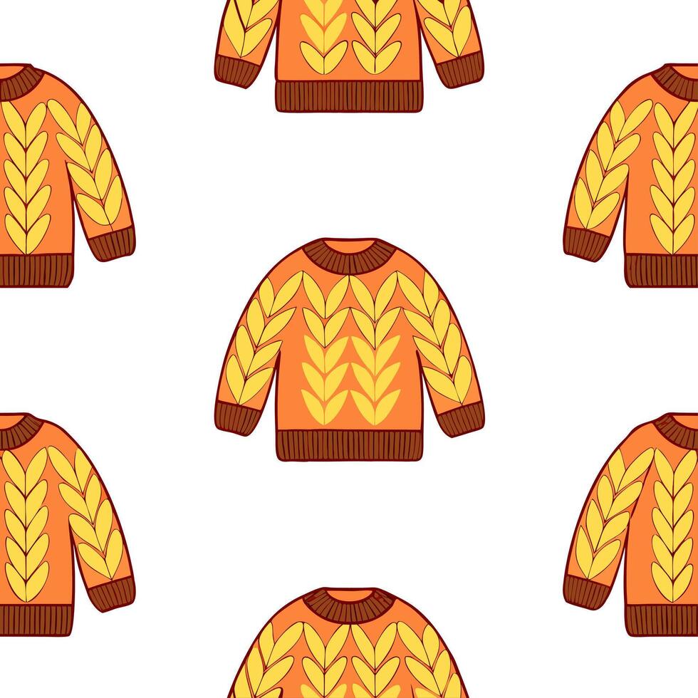 Cozy knitted sweater seamless tile pattern with autumn inspired colors and textures vector