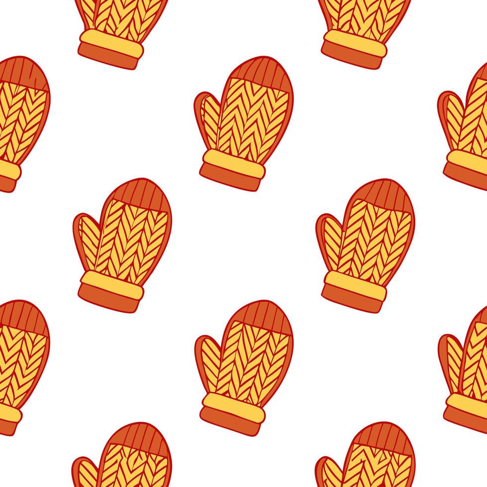 Cozy knitted mittens seamless tile pattern with autumn colors and warm textures vector