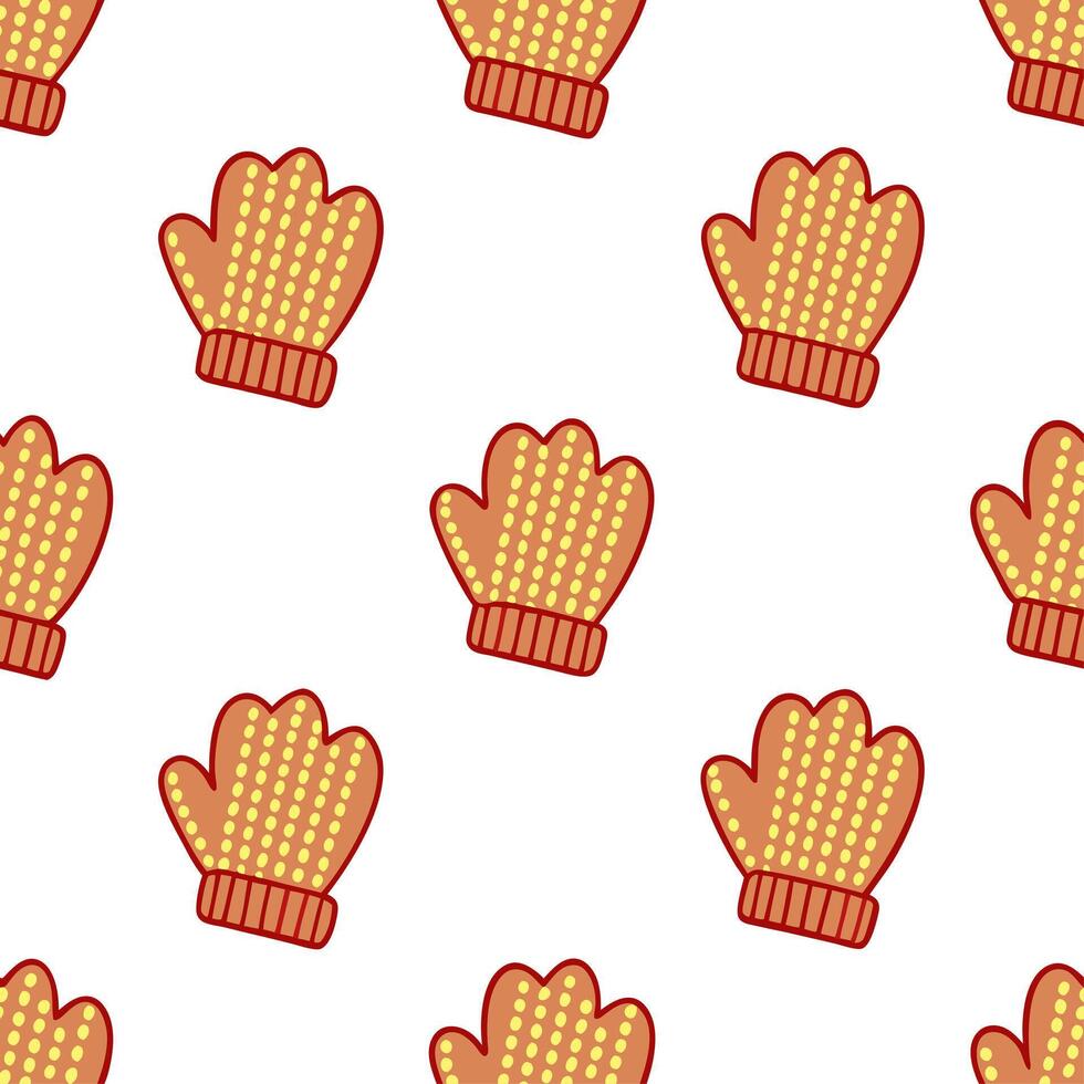 Cozy autumn knit gloves seamless tile pattern with warm colors and textured details vector