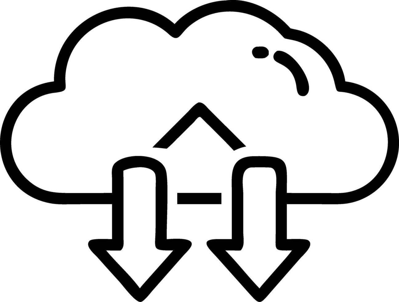 Cloud technology illustrated by a glowing cloud icon featuring download and upload arrows being handled by a business professional Set 4 vector