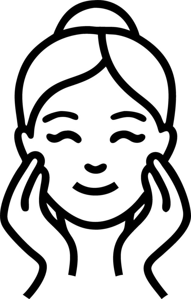 Close up portrait of gorgeous happy middle aged mature Asian woman senior 50 year old lady looks at camera touches her face isolated on white background advertising lifting anti wr vector