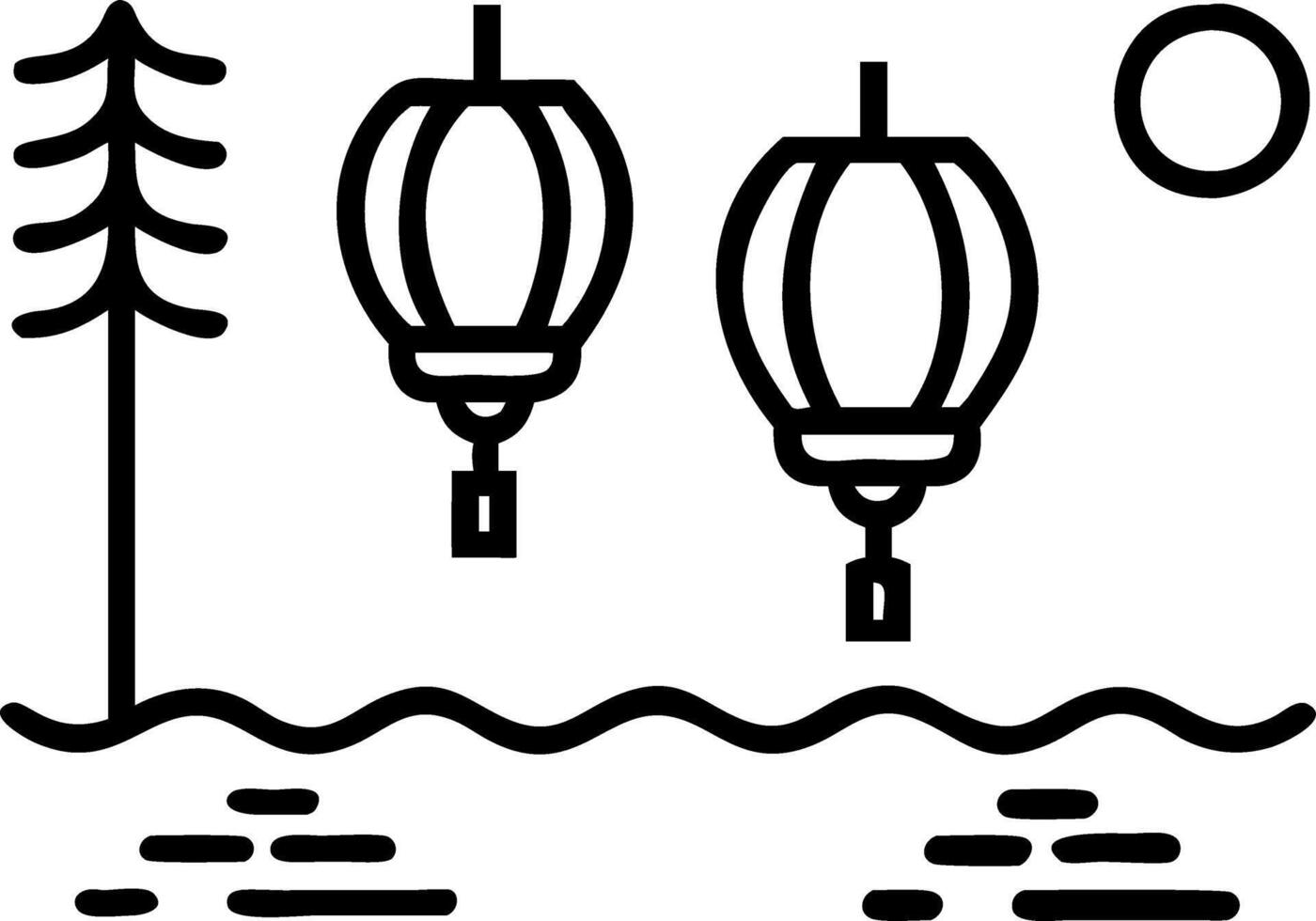Chinese New Year celebrations with red lanterns hanging from trees and reflecting in the calm water vector
