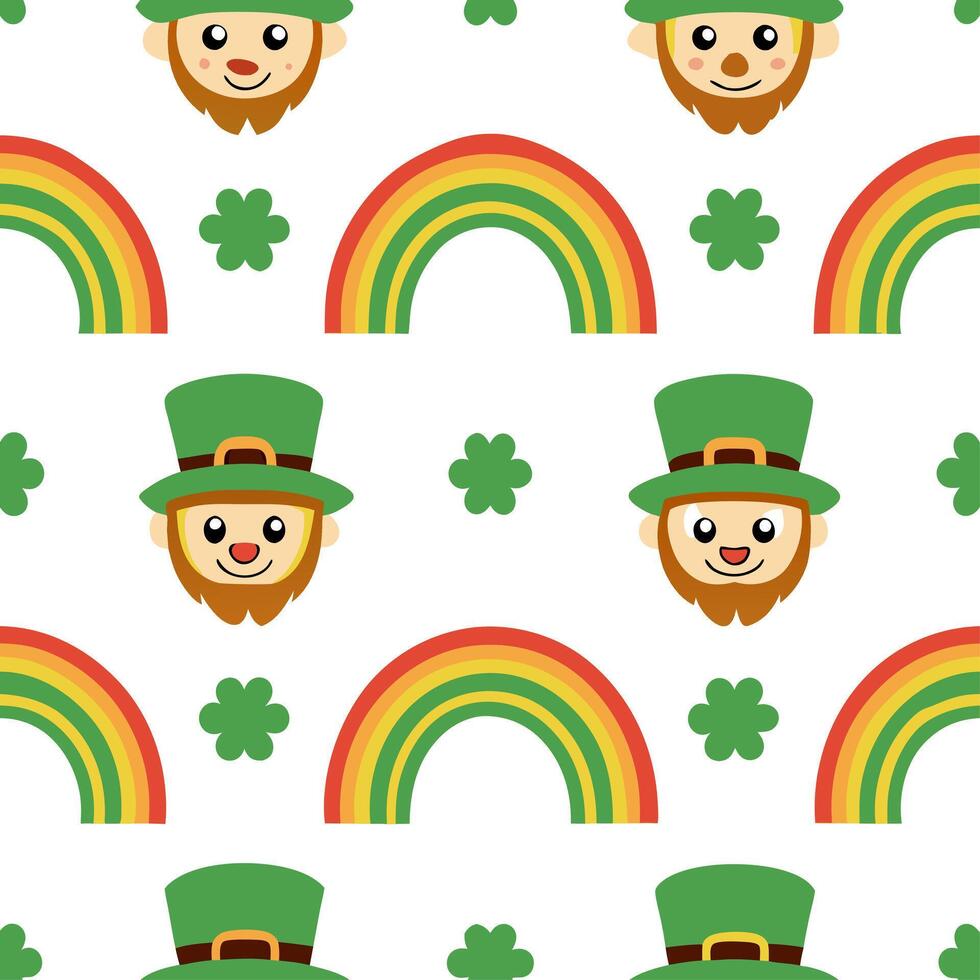 Charming leprechauns and rainbows seamless tile pattern with festive green tones vector