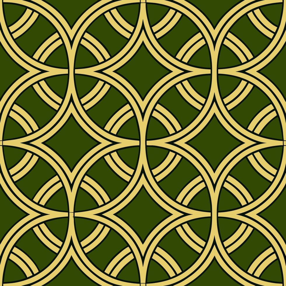 Celtic knots and interwoven vines seamless tile pattern with rich green and gold accents vector