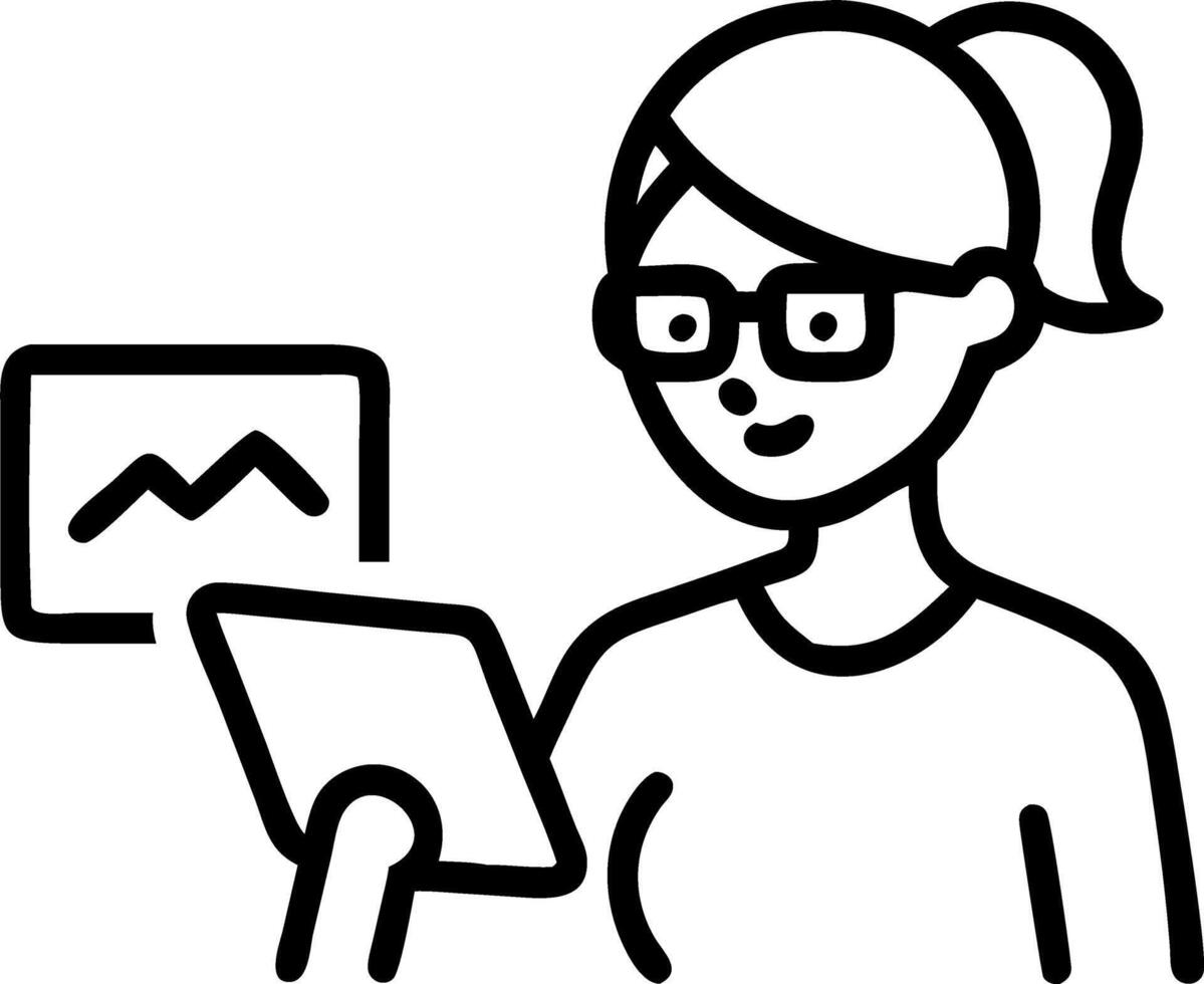 Busy young African American business woman employee worker with glasses looks at tablet device analyzes market data while working standing in office Black male student uses digital vector