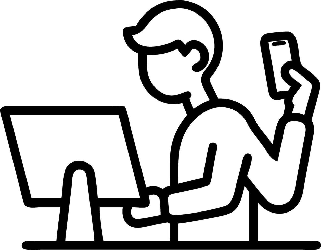 Busy professional young African business man sits in office holding mobile cellphone uses smartphone applications looks at cell phone technology device at work vector