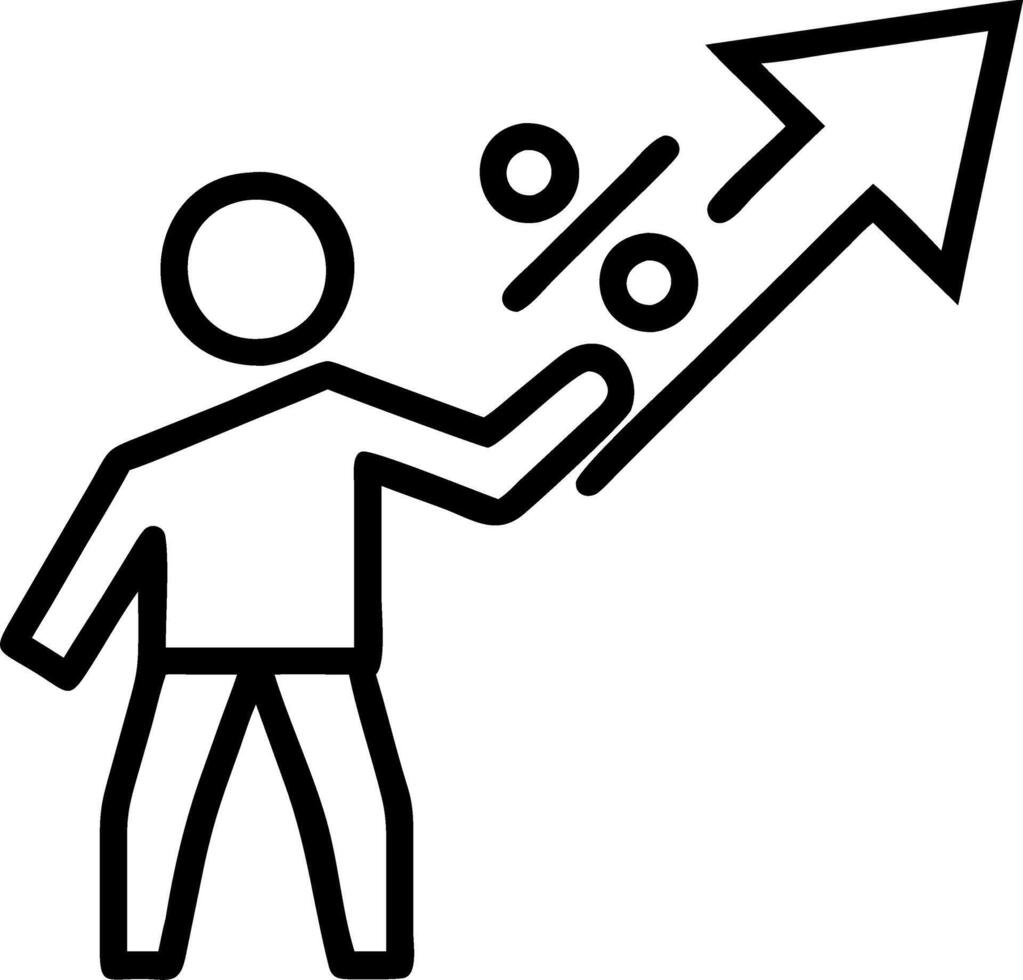 Businessman holding rising arrow and percentage icon symbolizing interest rates dividends investment growth and profitability in business finance vector