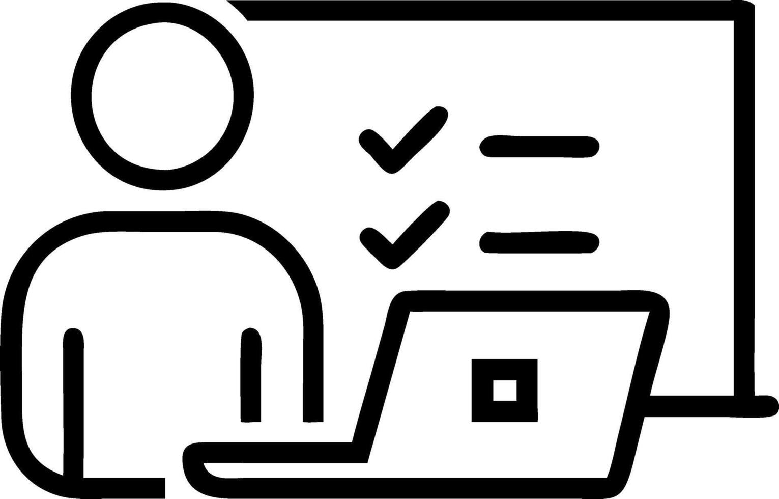 Businessman evaluating assessment survey with checkboxes on online laptop choosing correct answers in test symbolizing online exam and knowledge quiz in empty space vector