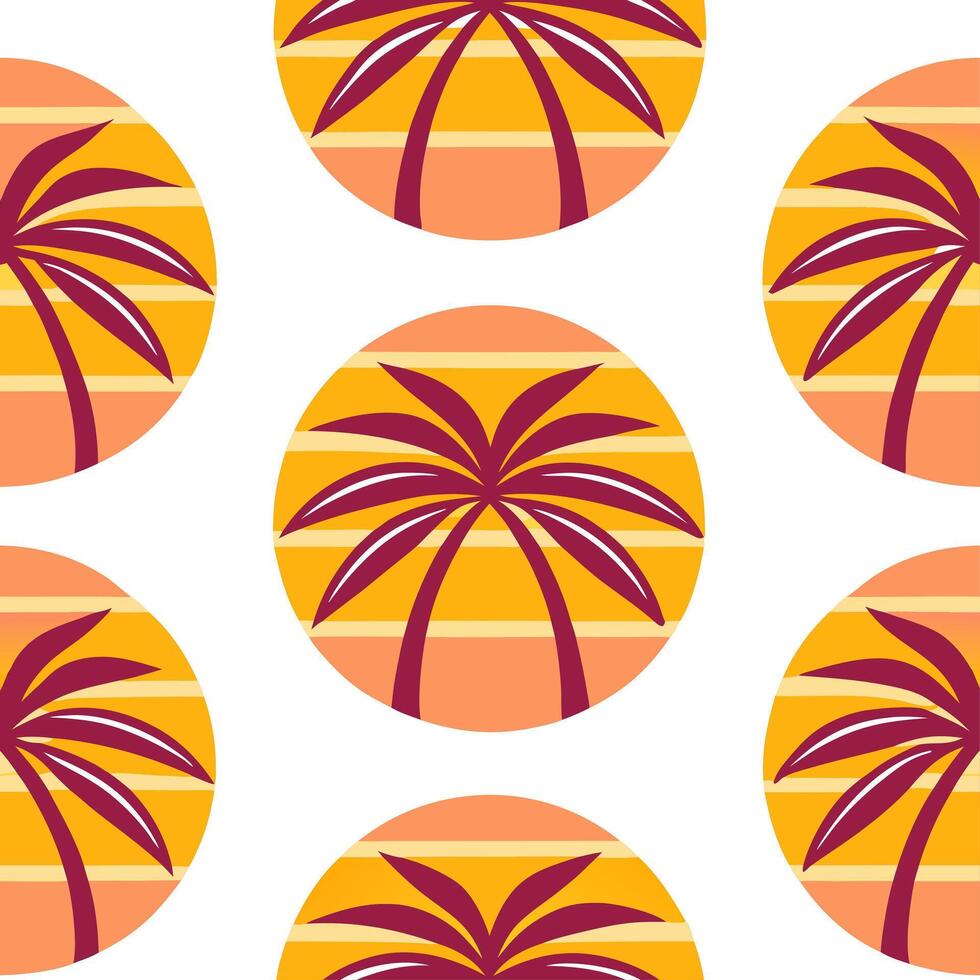 Bright summer seamless pattern with tropical palm leaves and vibrant sunset hues for an island inspired look vector