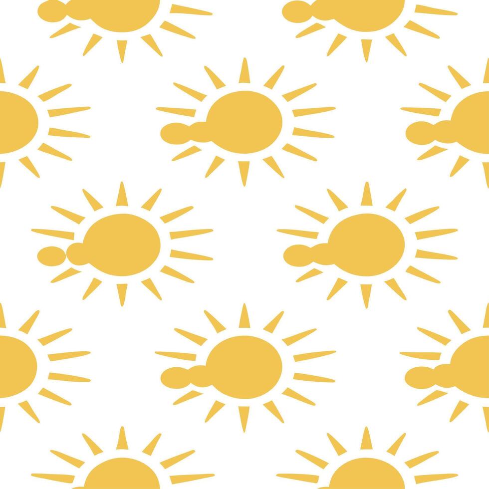Bright golden sunlight seamless tile pattern with rays filtering through light clouds for a soft spring effect vector