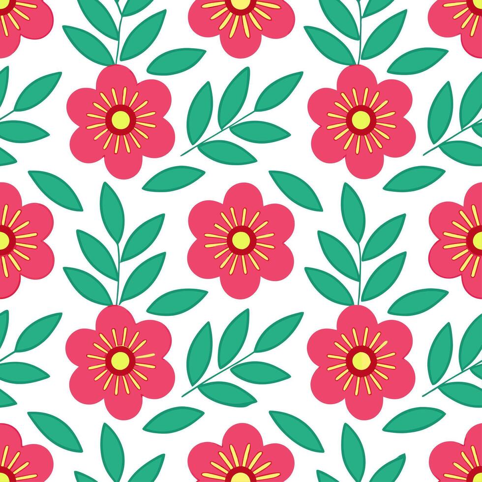 Bright spring floral seamless pattern with bold petals and vibrant greens for energetic lively designs Set 2 vector