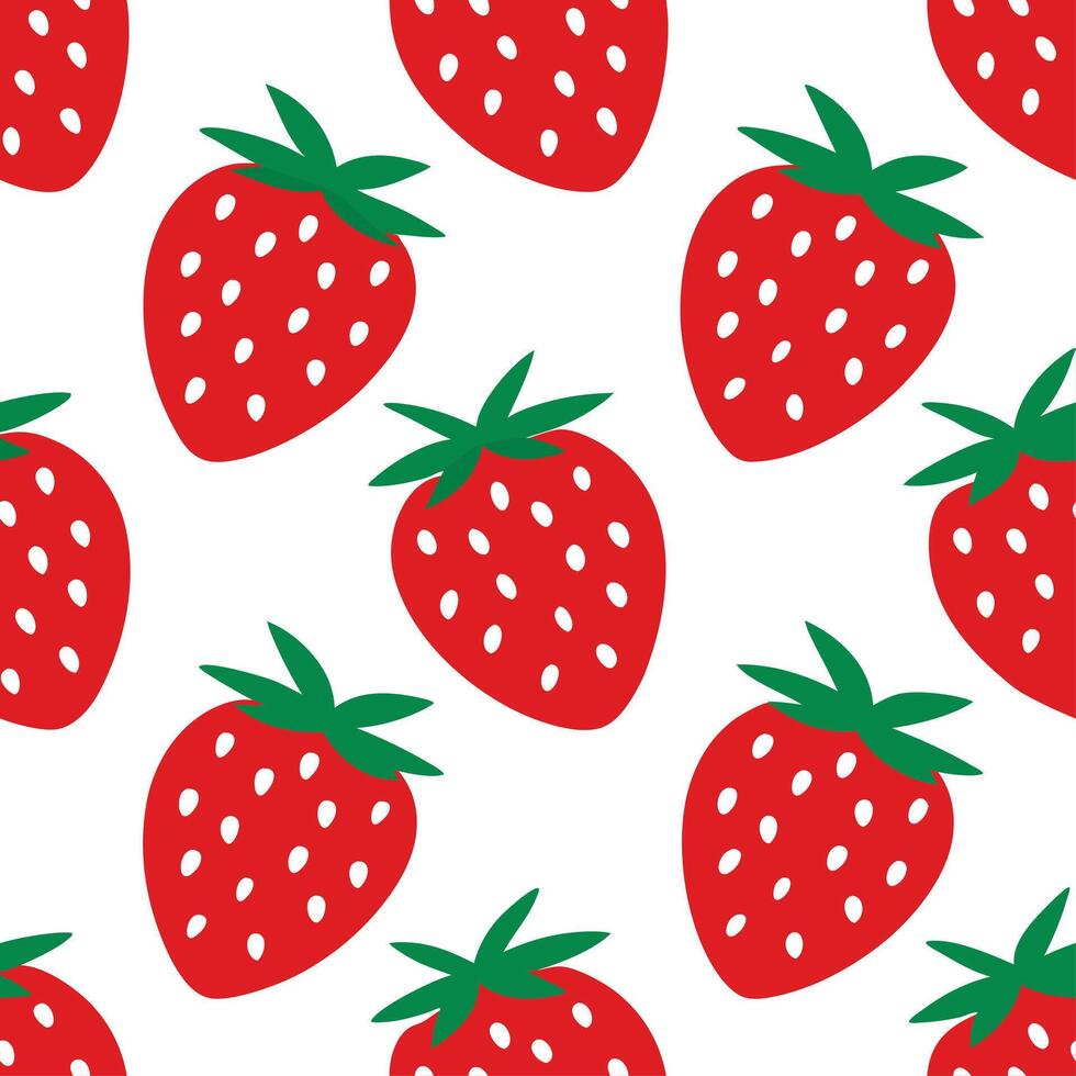 Bold strawberry seamless tile pattern with red berries green leaves and a sweet summer vibe vector
