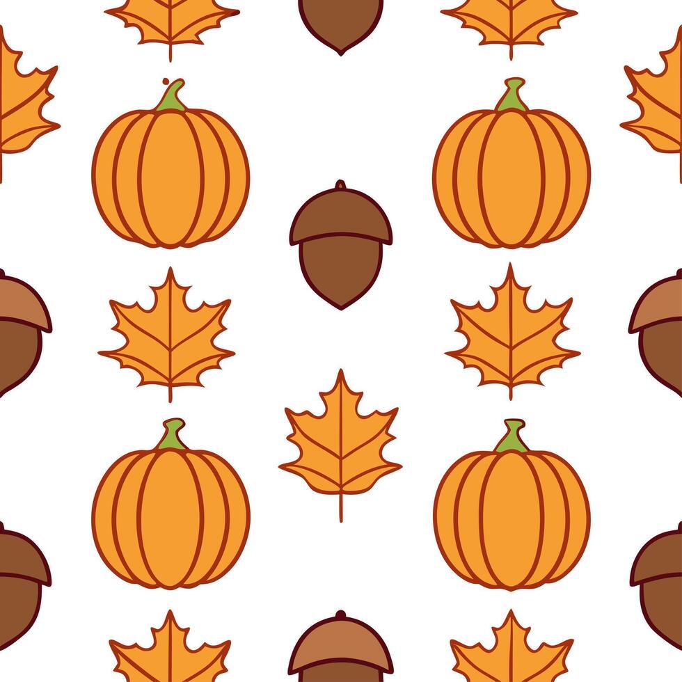 Autumn seamless pattern with pumpkins acorns and fall foliage for a harvest themed seasonal look vector