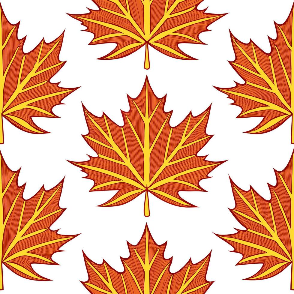 Autumn leaves seamless pattern with rich red orange and yellow hues for vibrant fall designs vector
