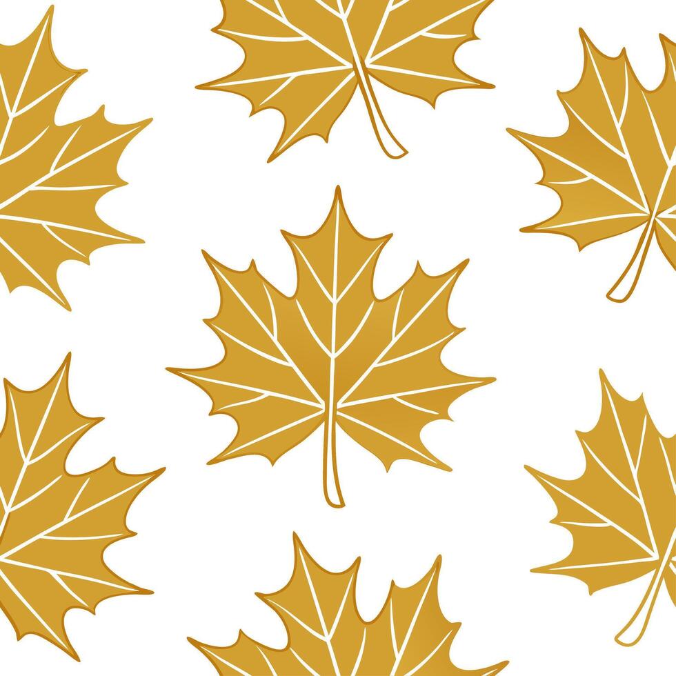 Autumn leaves seamless pattern with golden yellow hues and delicate veins for an elegant refined look vector