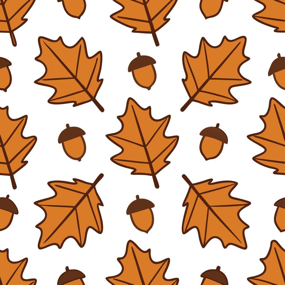 Autumn leaves and acorns seamless tile pattern with rich brown and orange tones vector