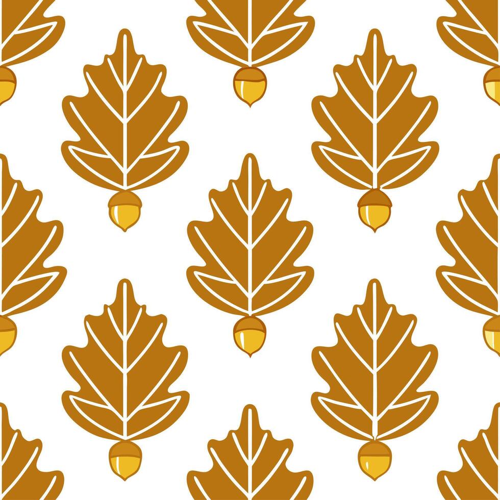 Autumn harvest seamless pattern with golden leaves and acorn clusters for an elegant seasonal design vector