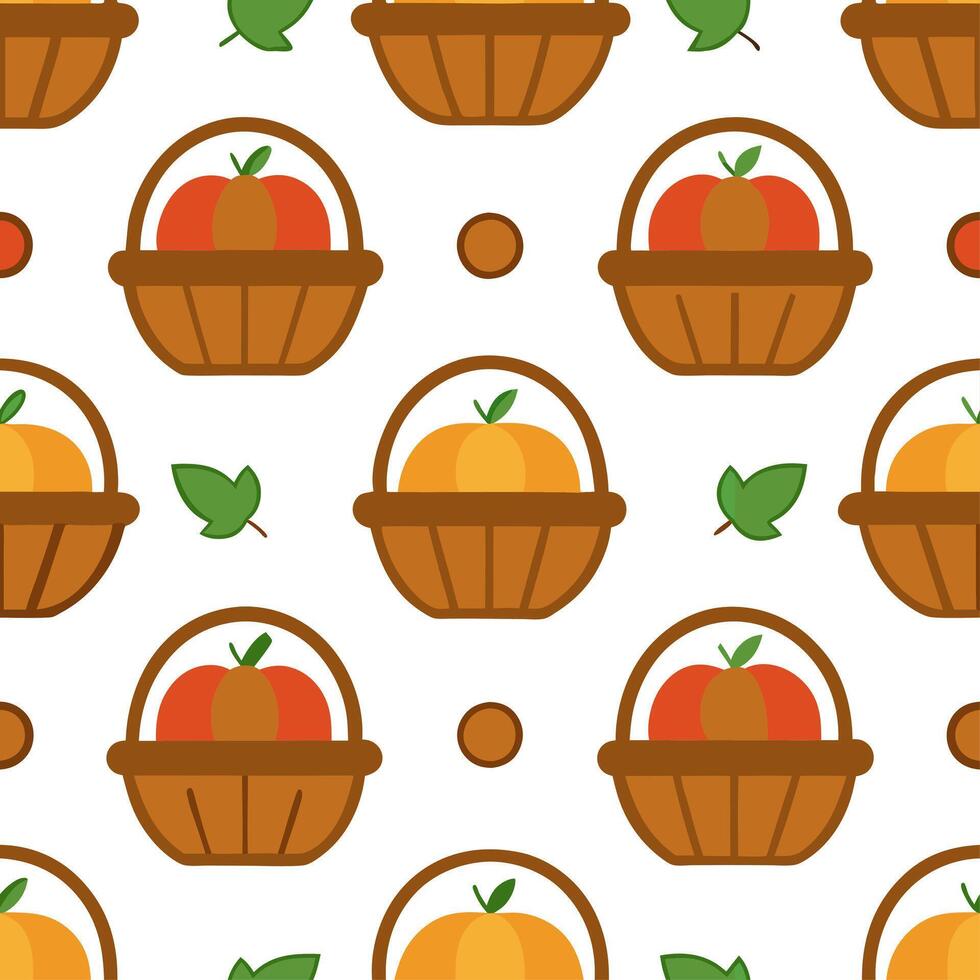 Autumn harvest basket seamless tile pattern with fruits vegetables and fall accents Set 2 vector
