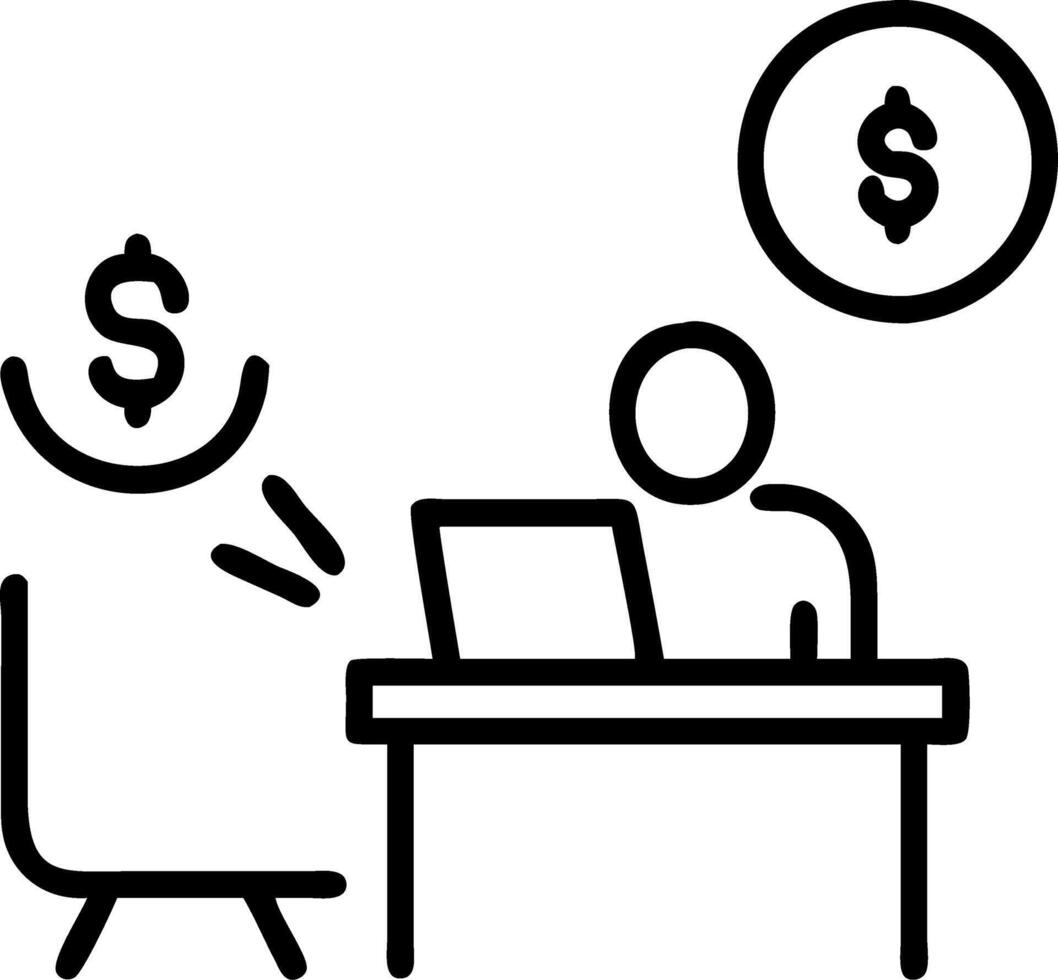 Alone at simple desk exploring passive income freelancing platforms delegating tasks automating gig deliveries earning residual cashflow vector