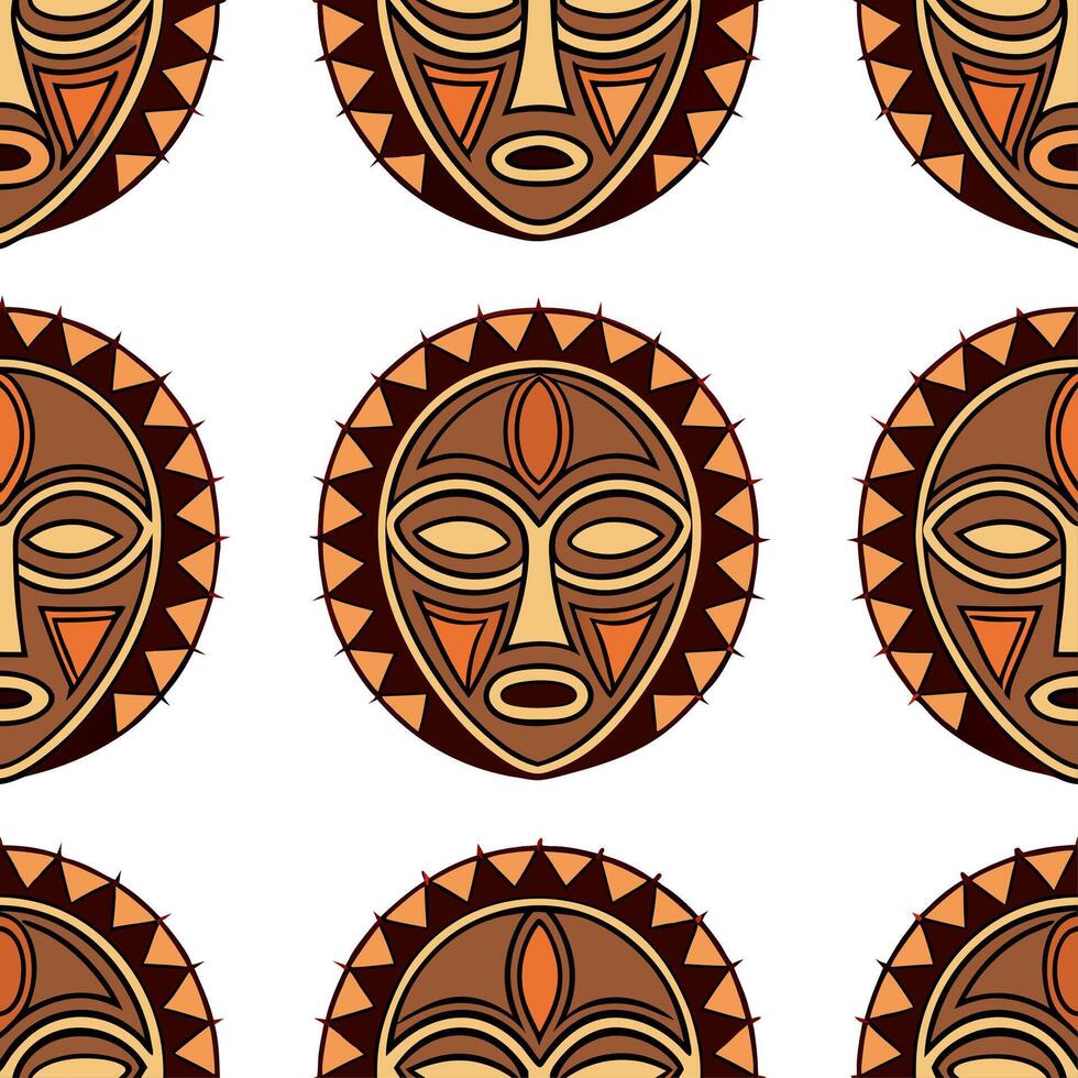 African tribal patterns and masks seamless tile pattern with earthy color palette vector