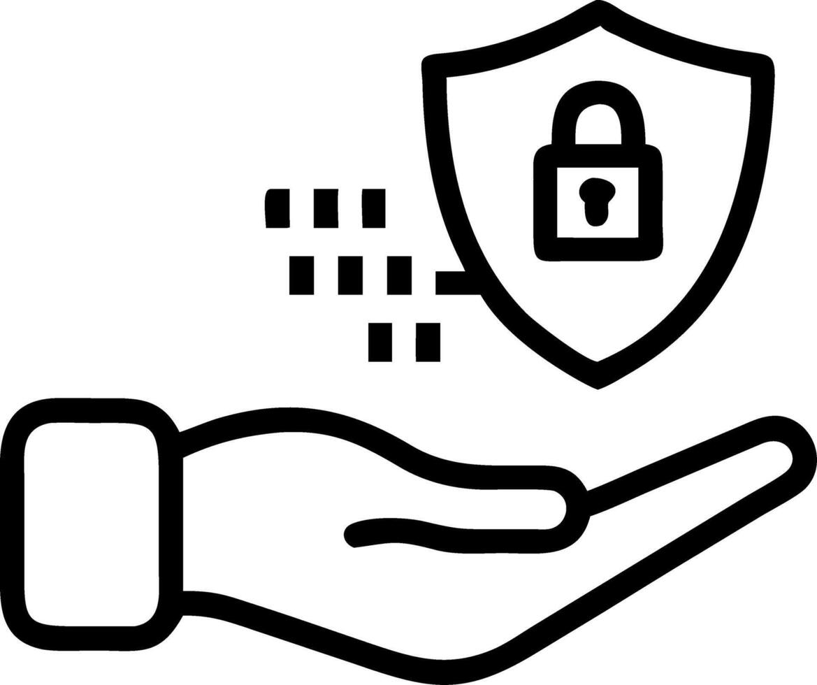 A hand holds a floating shield with padlock icons symbolizing data encryption and secure data protection Set 8 vector