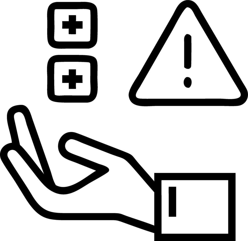 A hand hovering over warning icons and risk assessment metrics vector