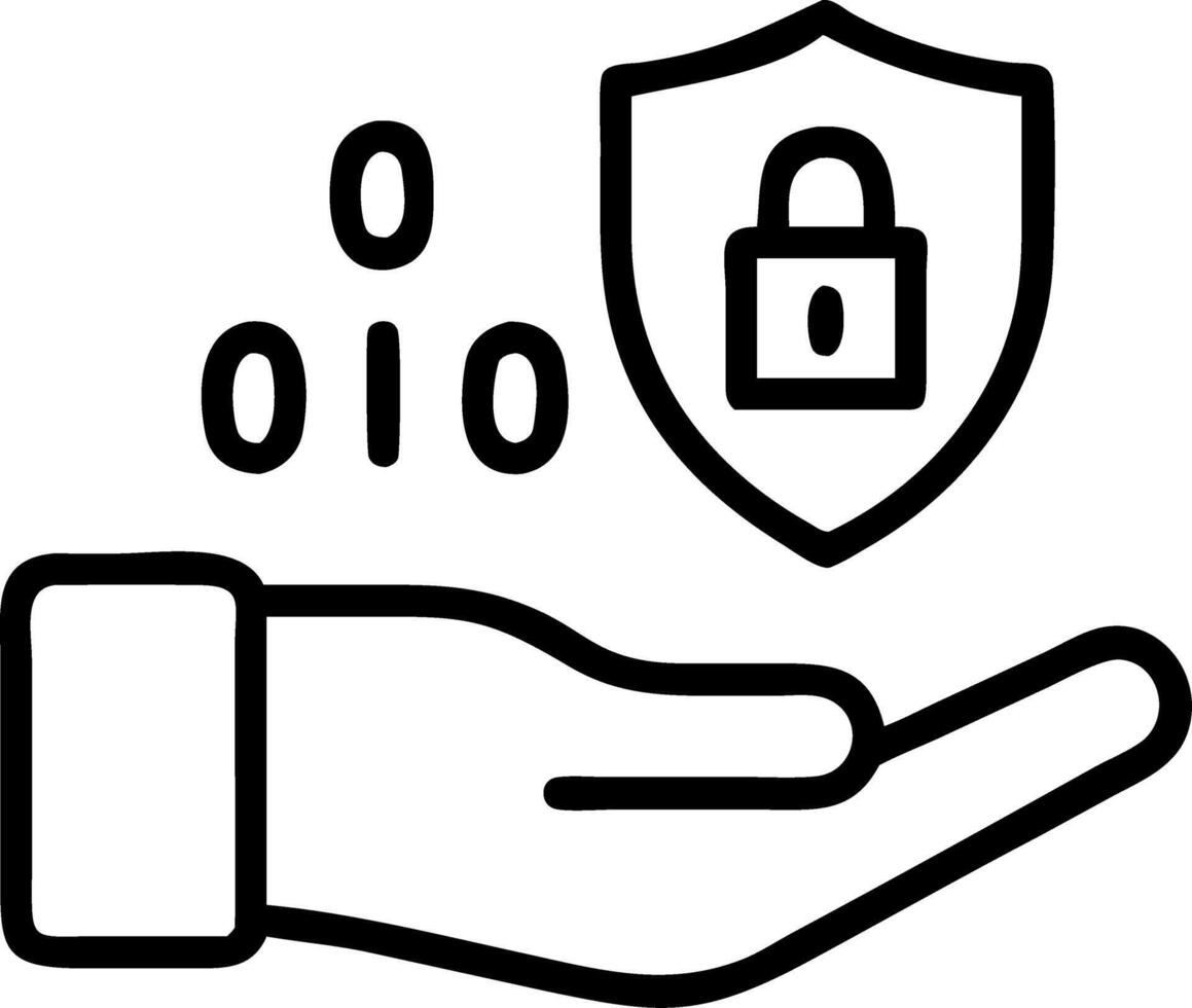 A hand holds a floating shield with padlock icons symbolizing data encryption and secure data protection Set 6 vector
