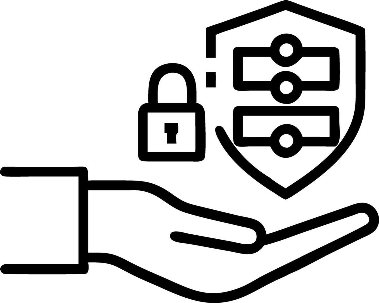 A hand holds a floating shield with padlock icons symbolizing data encryption and secure data protection Set 4 vector