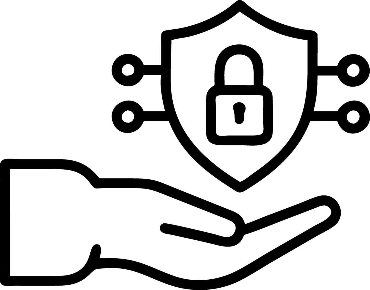 A hand holding a floating shield with padlock icons symbolizing data encryption and secure data protection vector