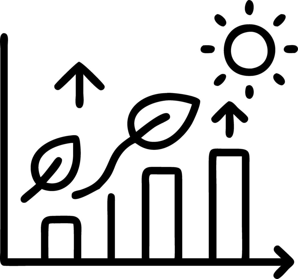 A green graph displaying sustainability goals accompanied by glowing eco icons representing ecological growth initiatives vector