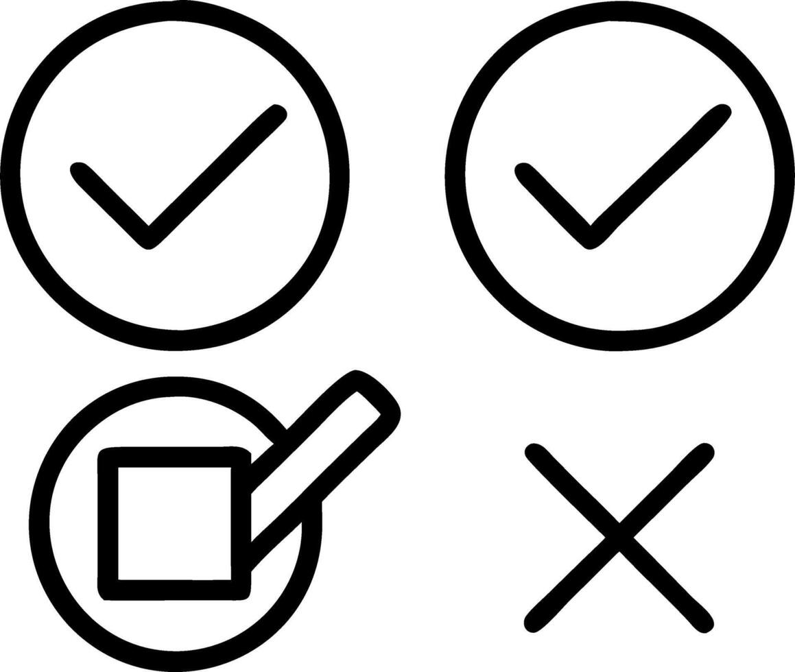 A glowing green checkmark and red cross being interactively selected to represent approval or rejection processes vector