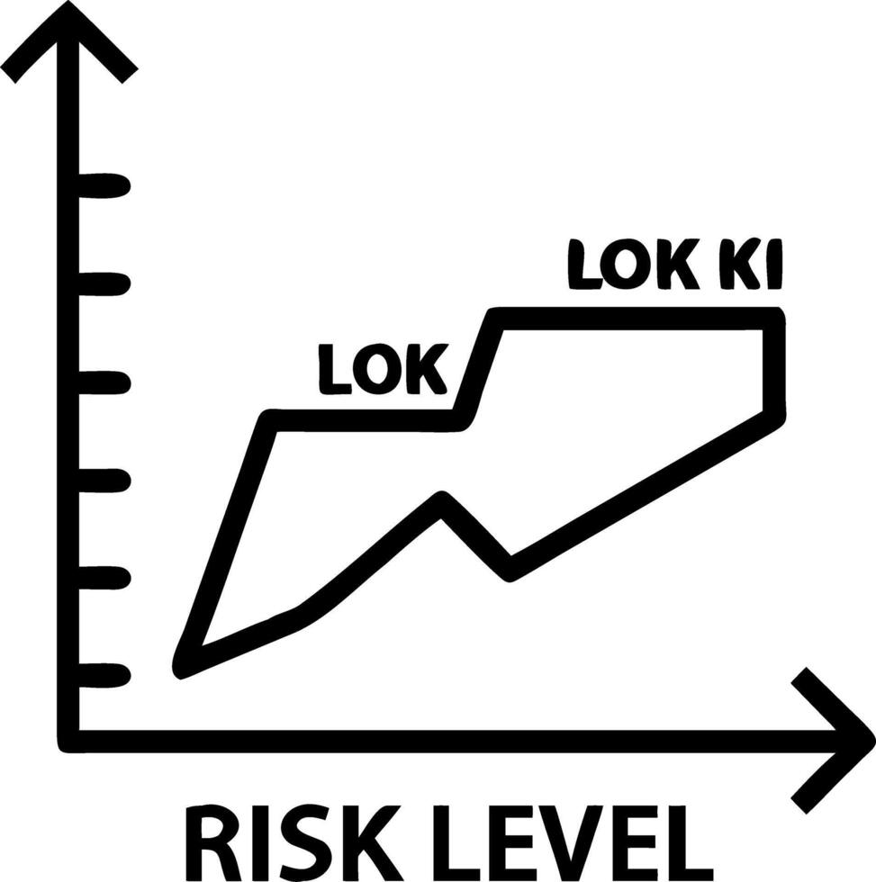 A glowing chart showing risk levels with red zones decreasing representing risk assessment in a digital risk management system Set 2 vector