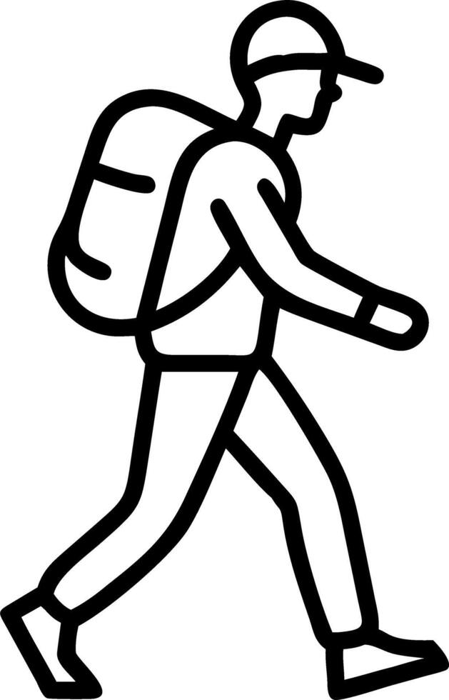 Young man hiking in tropical jungle with backpack male hiker with rucksack walking along forest trail Set 2 vector