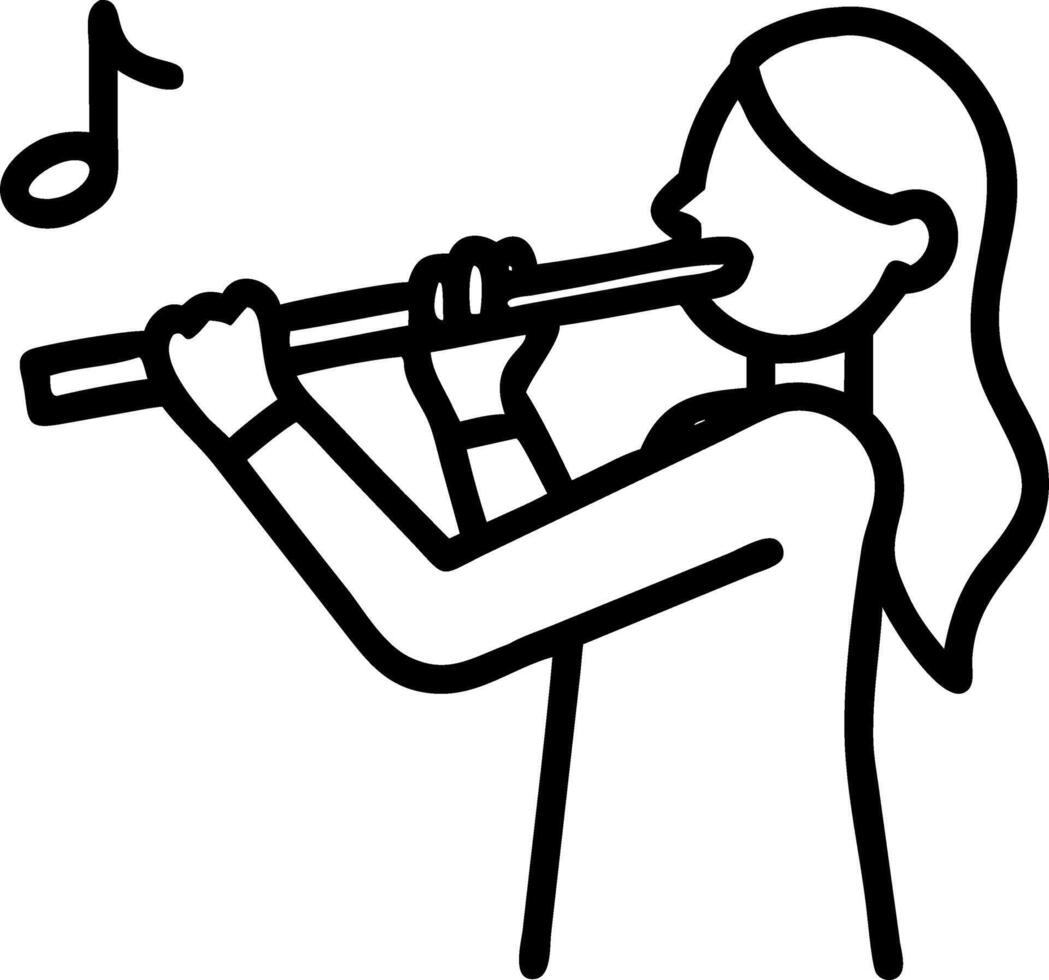 Woman musician playing classical flute in workshop for performance concert vector