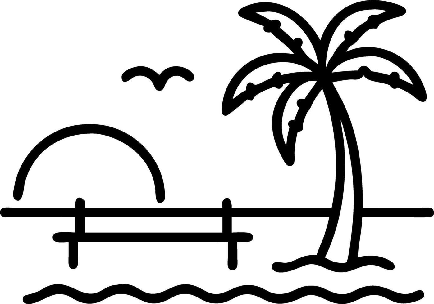 Watercolor painting of to beach wedding scene with to palm tree sunset and wooden dock embodying romantic seaside ceremony in artistic style Set 2 vector