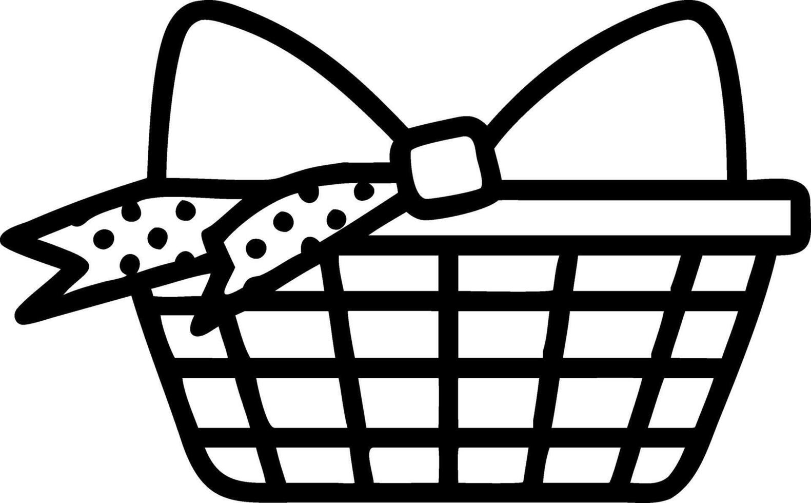 Watercolor illustration of wicker picnic basket with green and white checkered cloth napkin tied with raffia bow on white background perfect for outdoor themes and lifestyle design vector