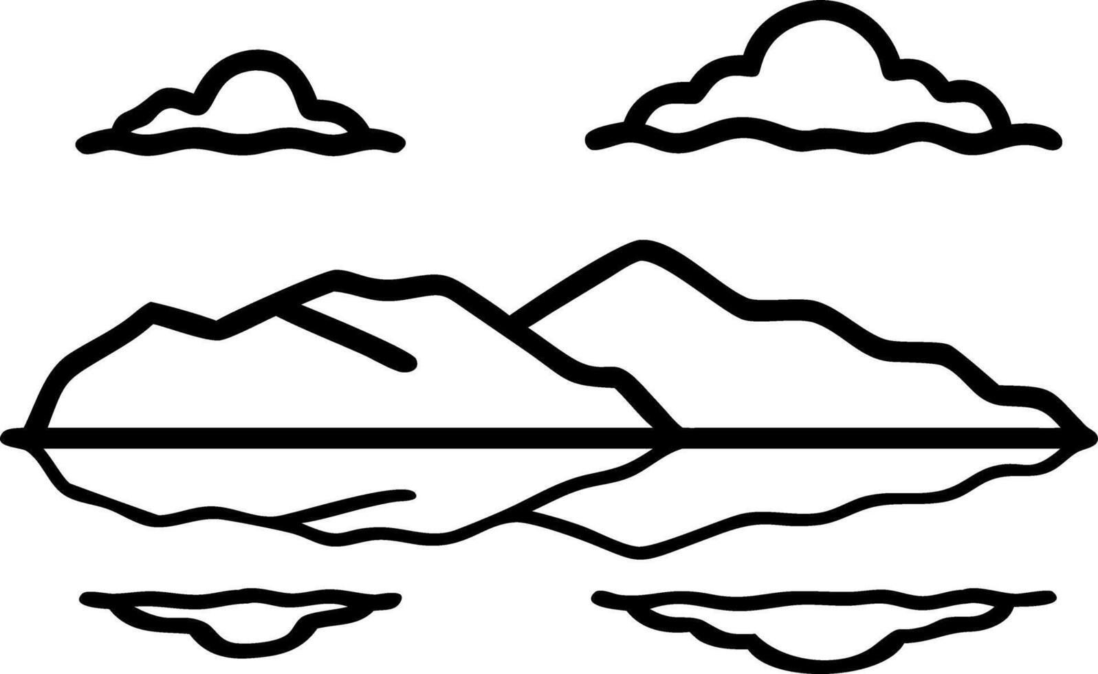 Watercolor illustration of lake and mountains with cloudy sky and reflection on water ideal for nature landscapes and serene designs Set 2 vector