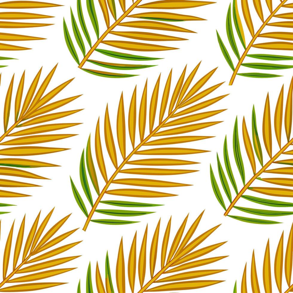 Warm summer leaves seamless tile pattern with sunlit palm fronds and golden tones for to bright sunny atmosphere vector