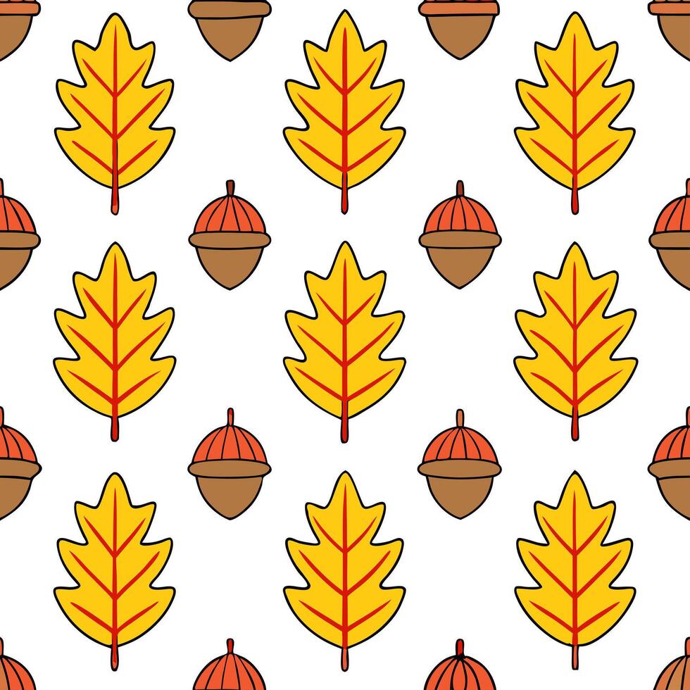 Vibrant autumn trees seamless tile pattern with colorful leaves and acorns for lively fall spaces Set 3 vector