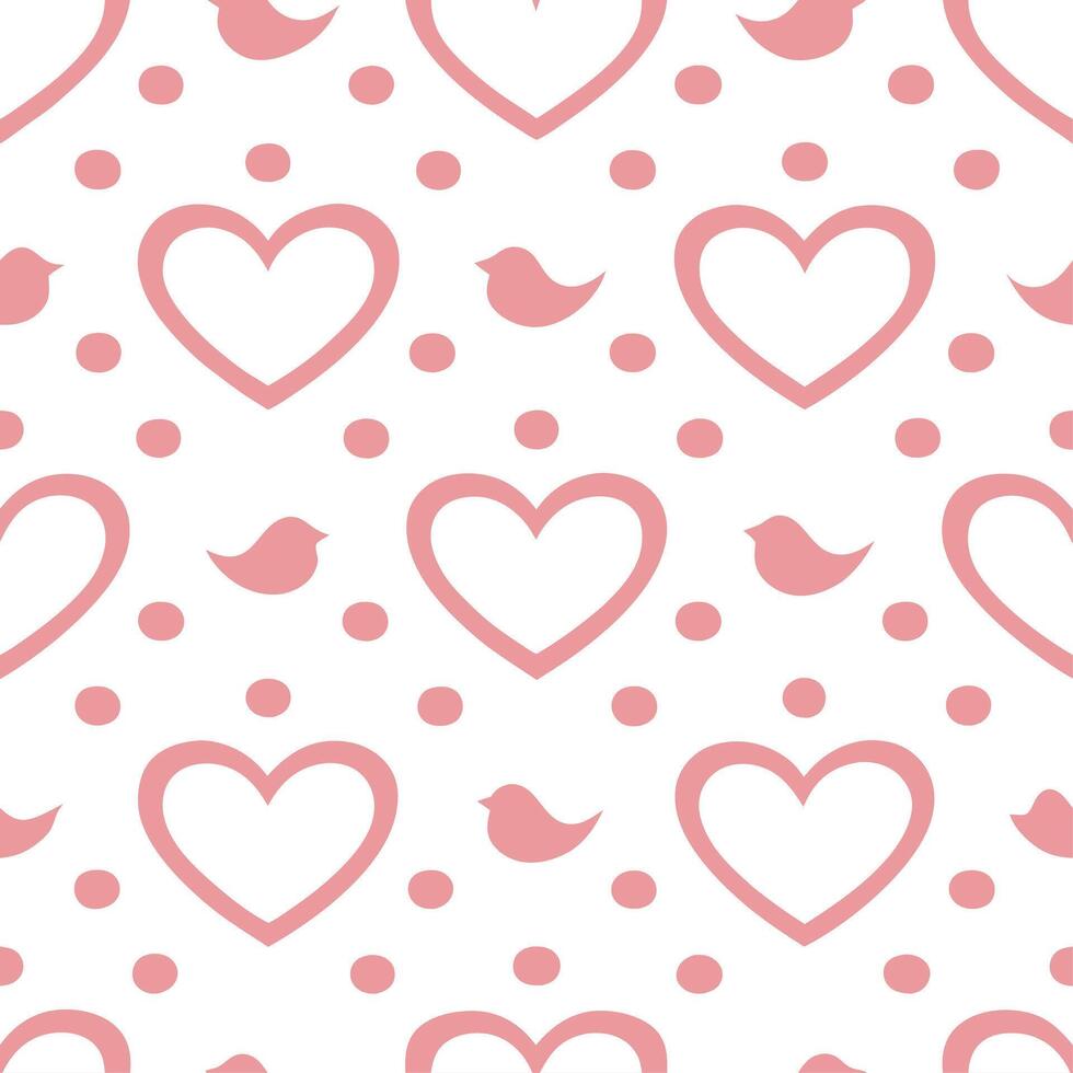 Valentine hearts and lovebirds seamless tile pattern with romantic elements and soft pink tones for charming decor Set 2 vector