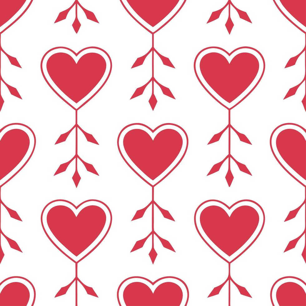Valentine hearts and arrows seamless tile pattern with vibrant reds and elegant designs for romantic decor vector