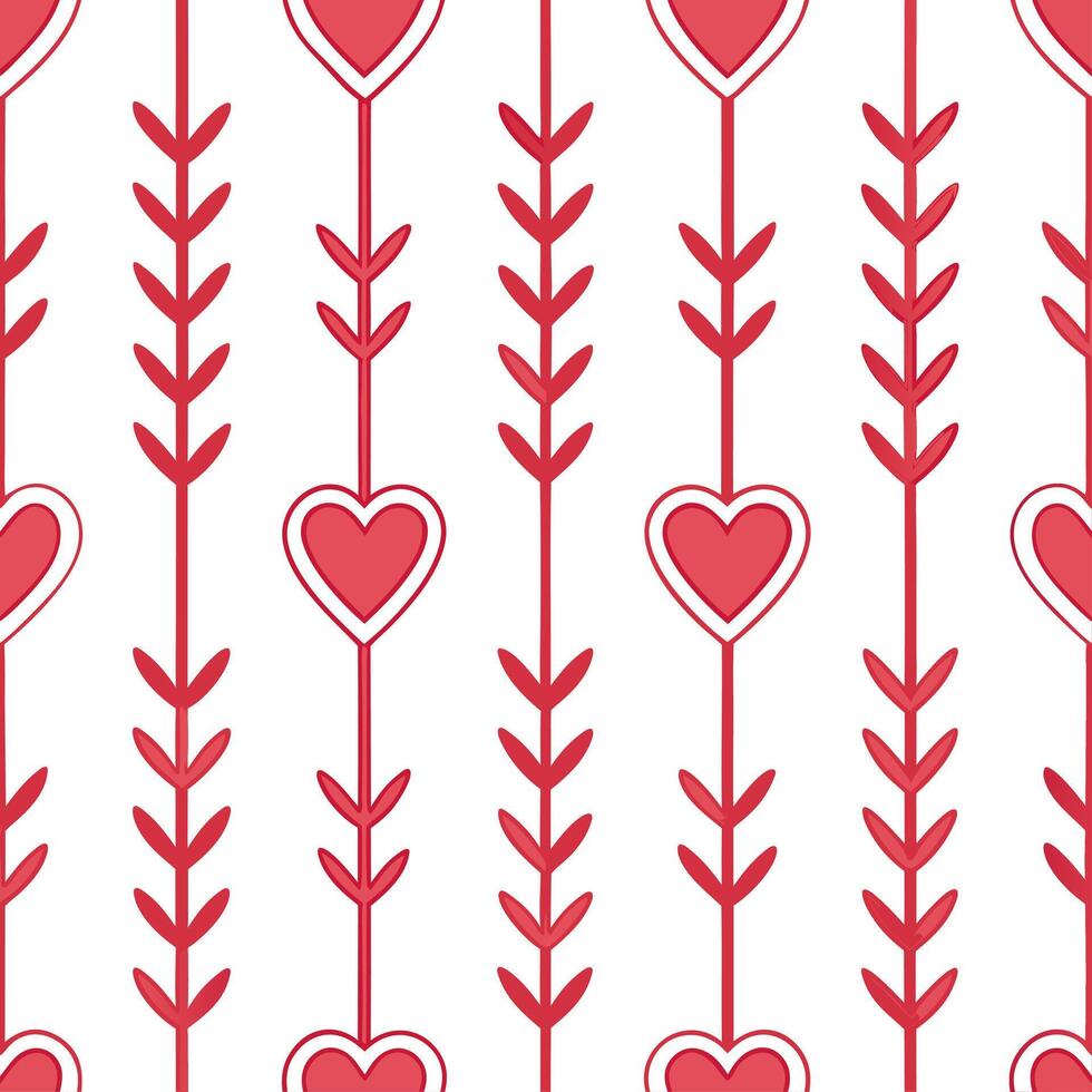 Valentine hearts and cupid arrows seamless tile pattern with romantic symbols and vibrant red tones for elegant decor vector