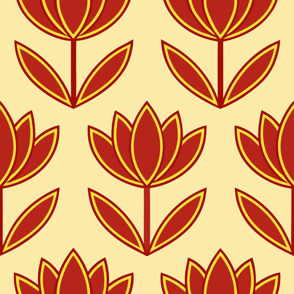 Turkish vibrant kilim patterns and tulips seamless tile pattern with rich reds and vibrant yellows for cultural decor vector